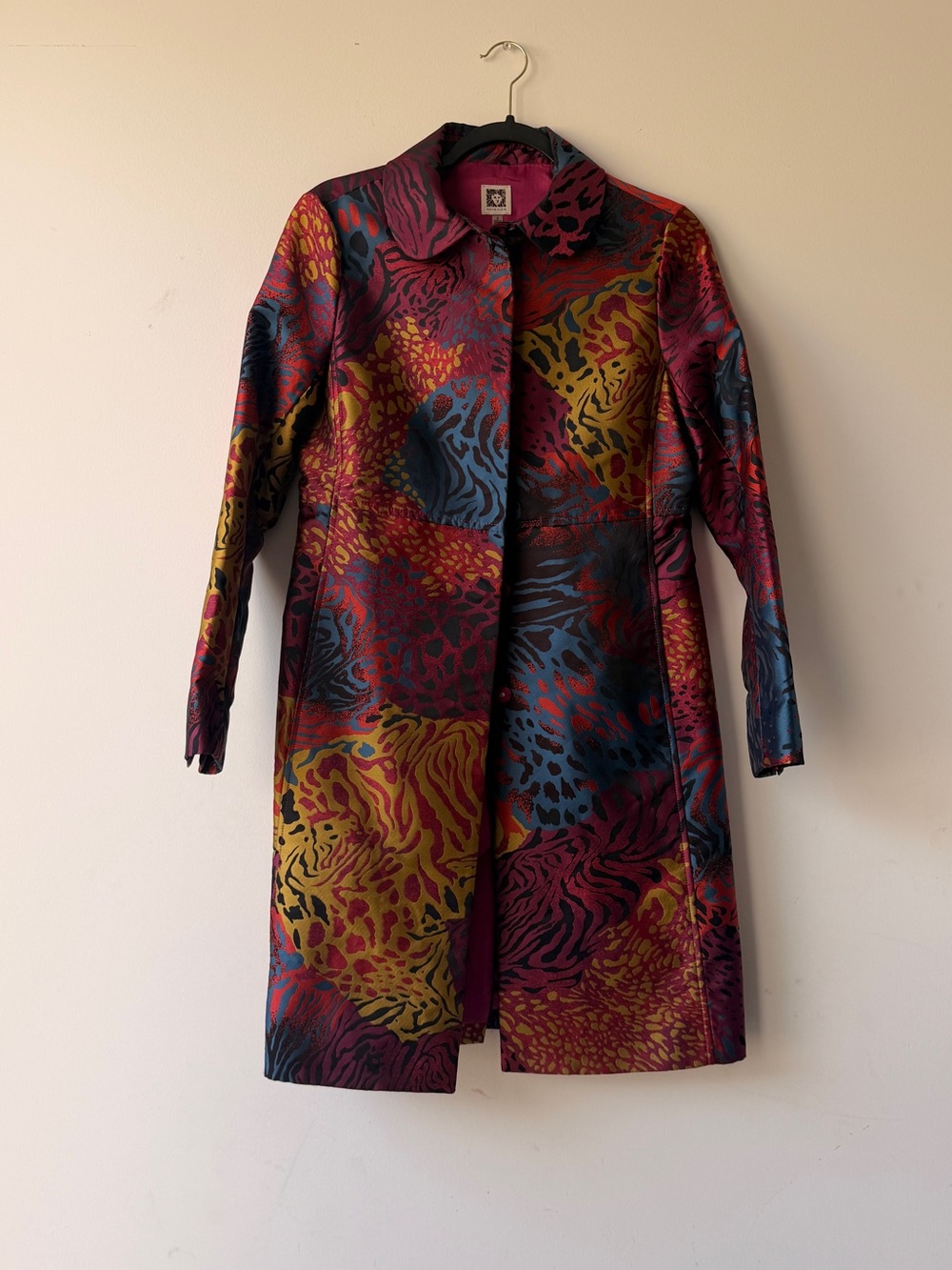 Anne Klein Multicolor Animal Print Long Coat - Red, Blue, Yellow